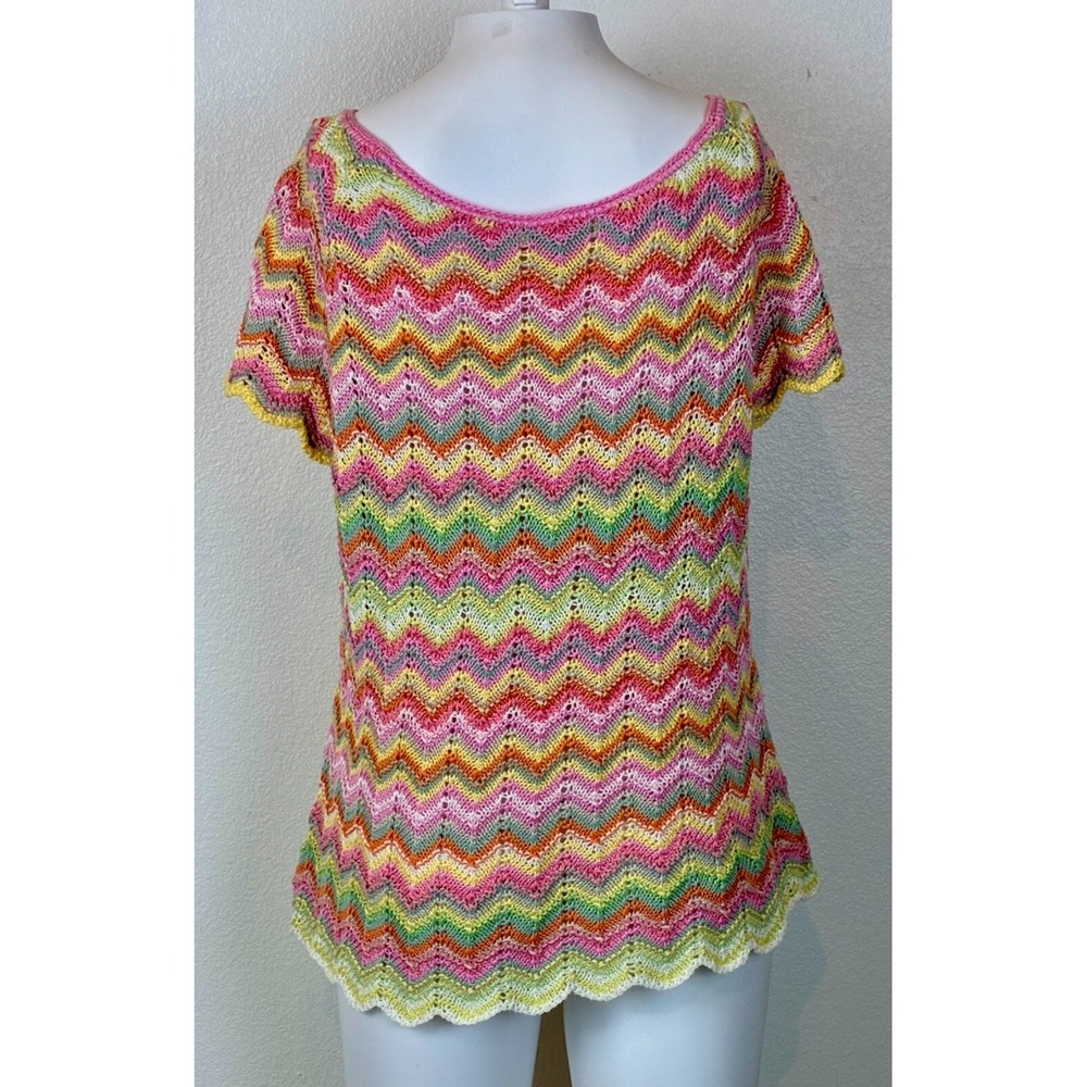 Vintage Sigrid Olsen Rainbow Chevron Crochet Sweater Size L Festival Fairy Twee - Picture 6 of 16